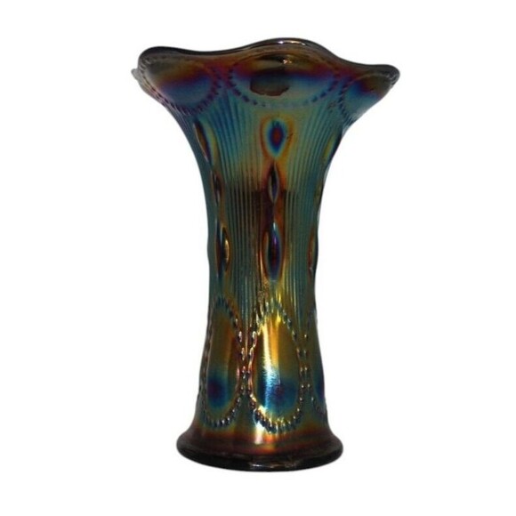 Antique Imperial Carnival Glass Vase Electric Blue/Purple Iridescent Carnival 8' - Picture 2 of 10